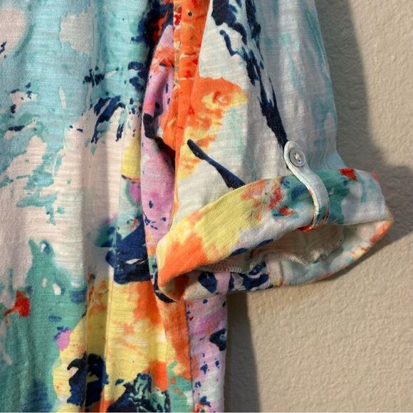 Chico's Water Color Top Orange Blue Yellow Purple Elbow Sleeve Women’s 3 / XL. - Picture 6 of 11